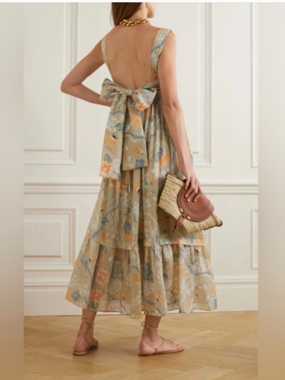 CHLOÉ Empire-waist ramie midi dress in green FR 36 / US 4 $2395 NEW!